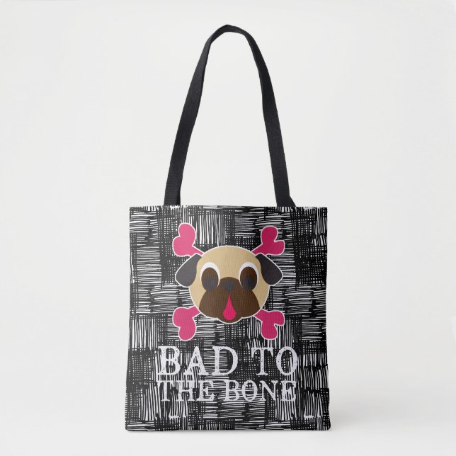 Bolsa Tote Mau aos Crossbones do Pug do osso (Frente)