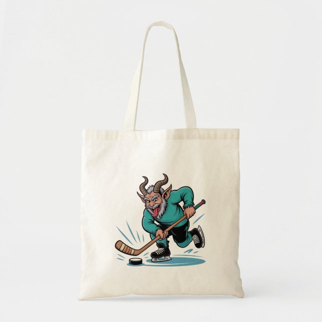 Bolsa Tote Mau Krampus Jogando Hóquei No Gelo (Frente)