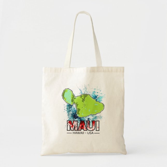 Bolsa Tote Maui Hawaii EUA Mapa com Água do Oceano (Frente)