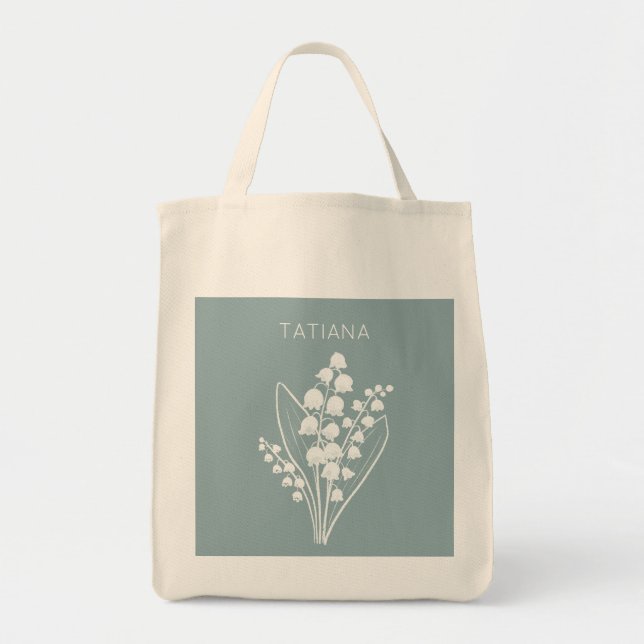 Bolsa Tote May Lily do Vale Floral Buquê Custom Name (Frente)