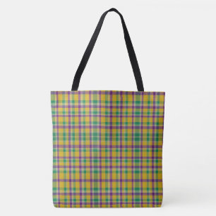 Bolsa Tote Medalha colorida Mardi Gras Gingham