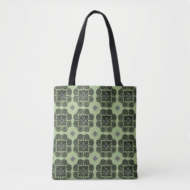 Bolsa Tote Medalhão de Deslocamento Verde e Preto Sage (Frente)