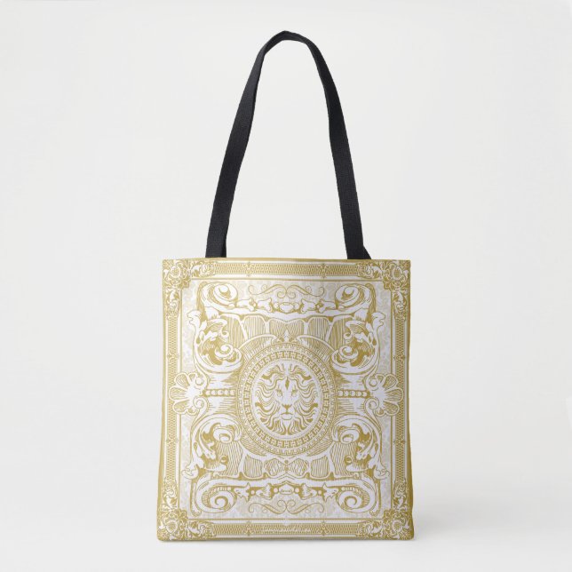 Bolsa Tote Medalion Lion Paris Renascentismo White Dourado (Frente)