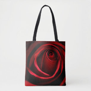 Bolsa tote média com estampa total de rosa vermelh