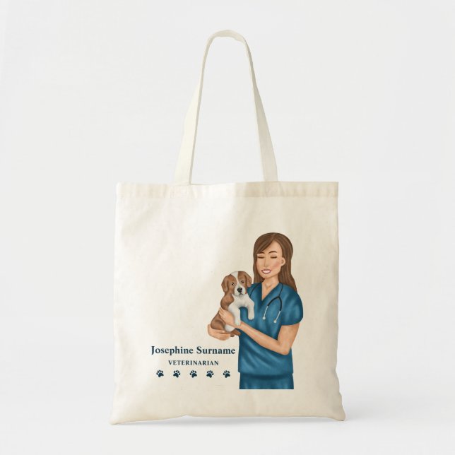 Bolsa Tote Médica Veterinária Mulher Veterinária e Cachorrinh (Frente)