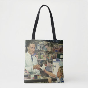 Bolsa Tote Medicina Antiga, Farmacêutico e Menina na Farmácia