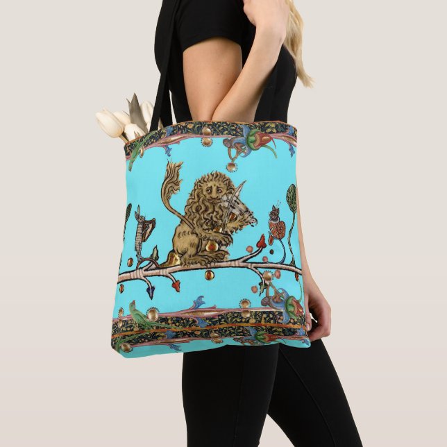 Bolsa Tote MEDIEVAL BESTIAL FAZER MÚSICA Violinista Lion Blue (Close Up)