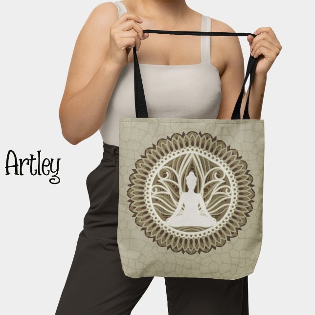 Bolsa Tote Meditação Buda Mandala Natural Flor de Lotus (Criador carregado)