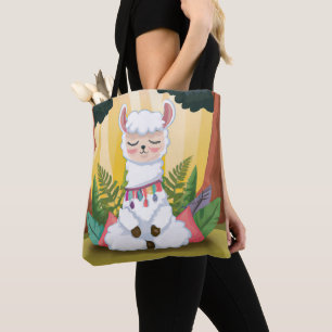 Bolsa Tote Meditação Cute Llama em Floresta Mágica
