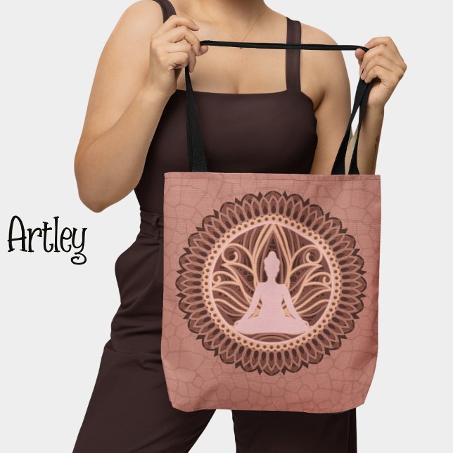 Bolsa Tote Meditação Espiritual Buda Mandala Rosa (Criador carregado)