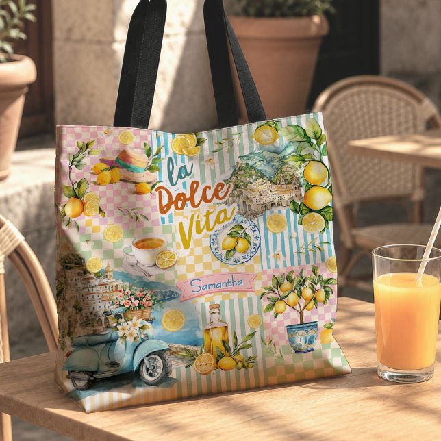 Bolsa Tote Mediterranean pink Turquoise Citrus Collage (Criador carregado)