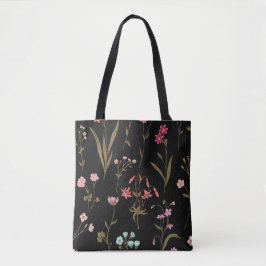 Bolsa Tote Medley Floral Vibrante Em Fundo Escuro