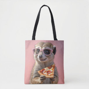 Bolsa Tote Meerkat bonito com óculos e pizza