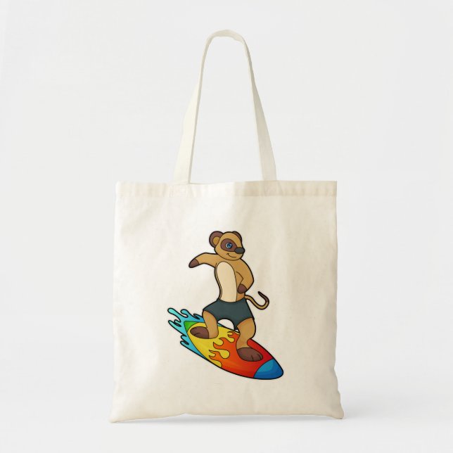 Bolsa Tote Meerkat como Surfer com Surfboard (Frente)