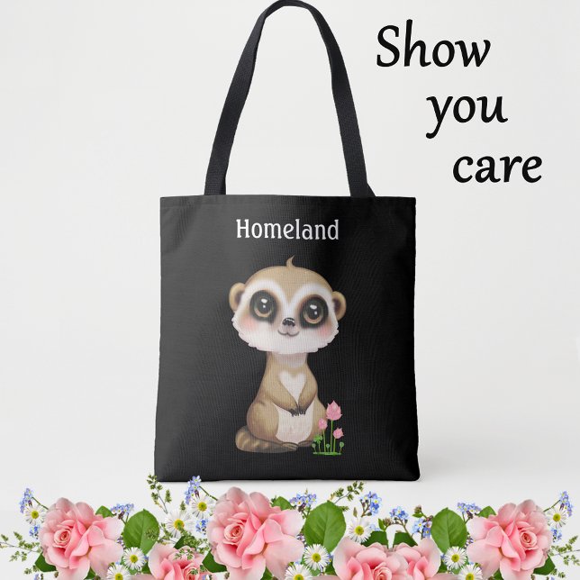 Bolsa Tote Meerkat e flores bonitas personalizadas (Criador carregado)