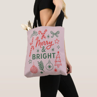 Bolsa Tote Meia de Natal Retro Alegre e Brilhante | Festiva 