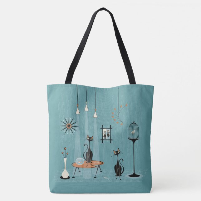 Bolsa Tote Meio século Mal-Cabeça / Gato Vermelho (Verso)