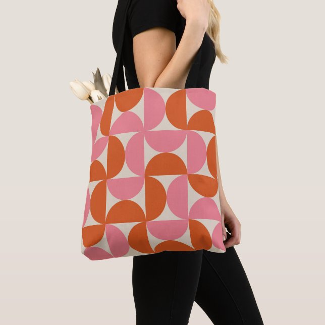 Bolsa Tote Meio Século Meios Círculos Rosa e Laranja  (Close Up)