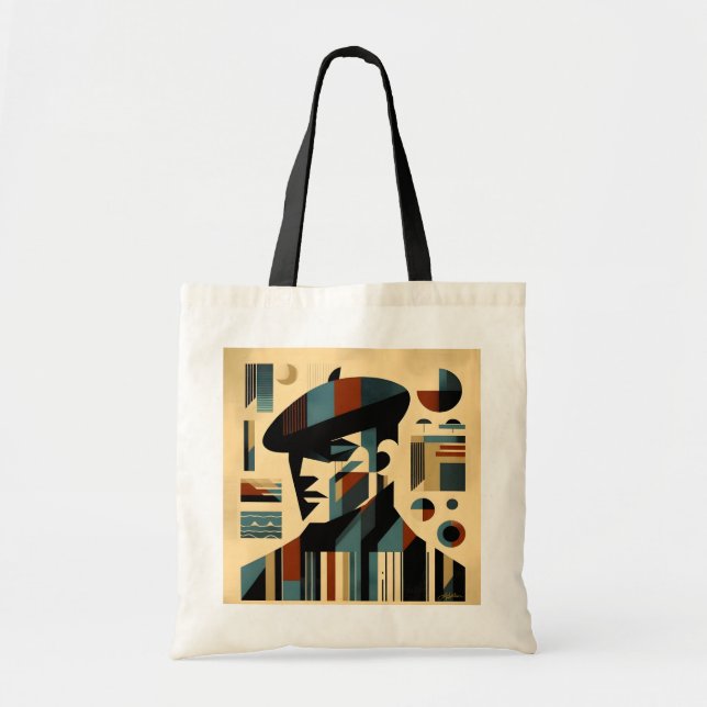 Bolsa Tote Meio século Modern Art Man Vestindo Beret (Frente)