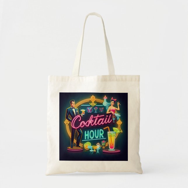 Bolsa Tote Meio século Neon Sign Cocktail Casal (Frente)