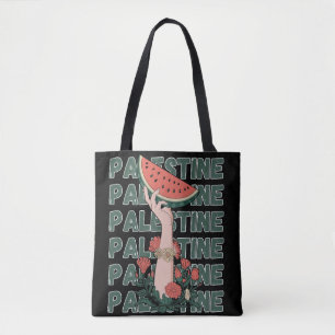 Bolsa Tote melancia, flores e texto palestino Repetir
