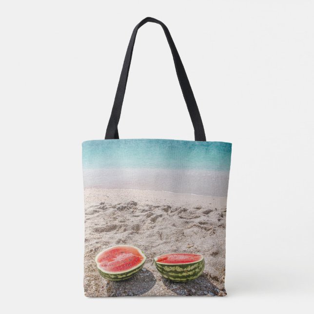 Bolsa Tote Melancia Personalizada Adorável na Praia (Verso)
