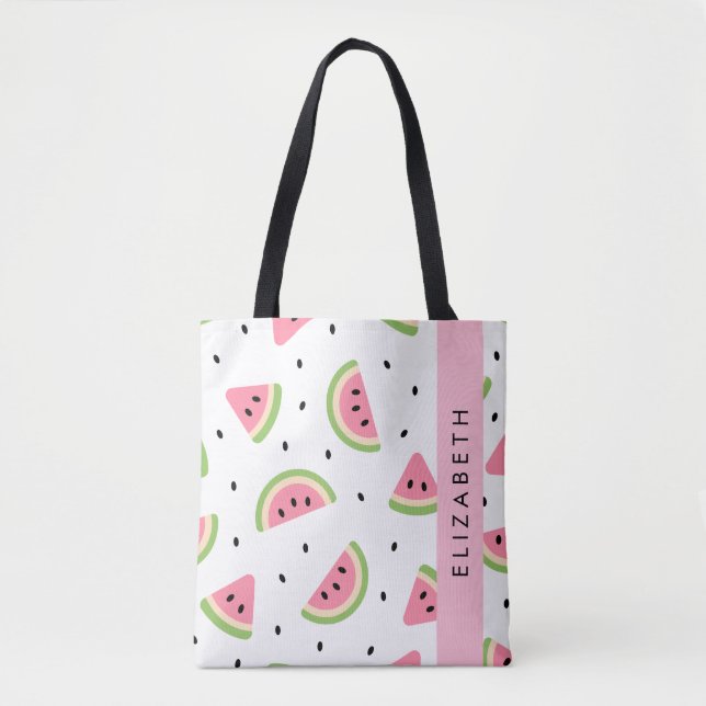 Bolsa Tote Melancias Rosa, Sementes De Melancia, Seu Nome (Frente)