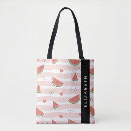 Bolsa Tote Melancias Vermelhas, Corações, Stripes, Seu Nome