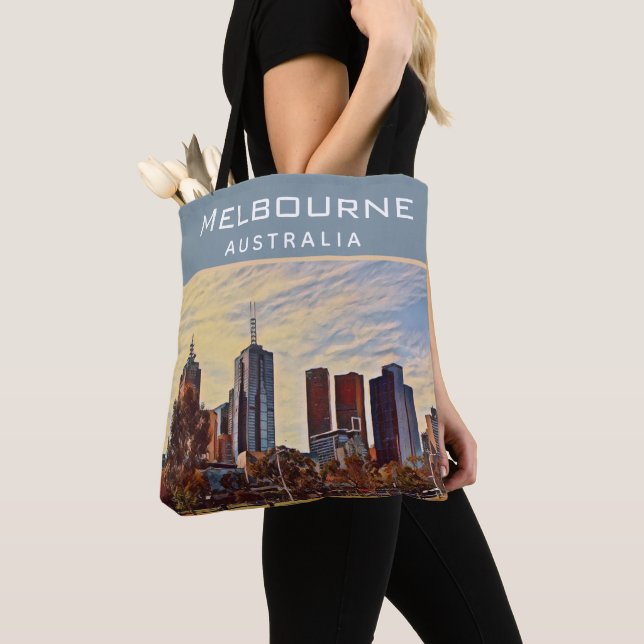 Bolsa Tote Melbourne Austrália Skyline Watercolor Art (Close Up)