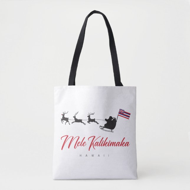 Bolsa Tote Mele Kalikimaka Christmas Santa with Hawaiian flag (Frente)