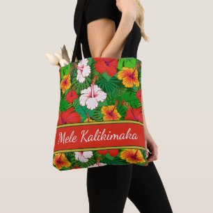 Bolsa Tote Mele Kalikimaka Colorful Hawaiian Flowers Holiday