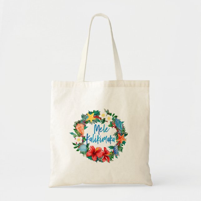 Bolsa Tote Mele Kalikimaka Hawaiian Christmas Wreath (Frente)