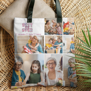Bolsa Tote Melhor Avó de Todos Colagem de Fotos Florais