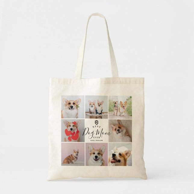 Bolsa Tote Melhor Cachorro Manuscrito Personalizado Mãe 8 Fot (Frente)