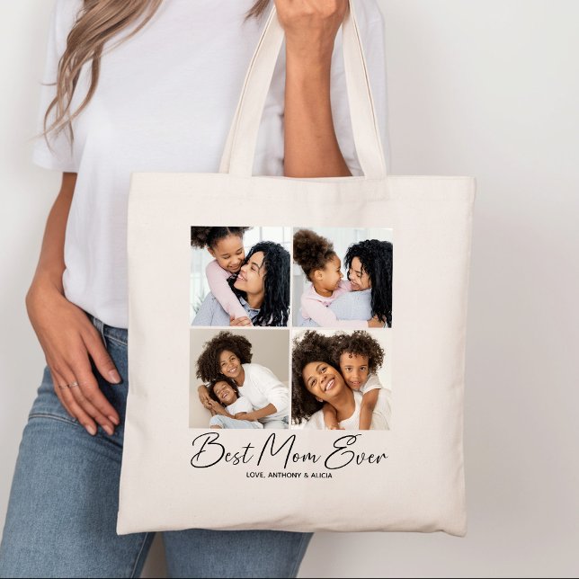 Bolsa Tote Melhor Colagem de Fotos do Script da Mãe (Criador carregado)