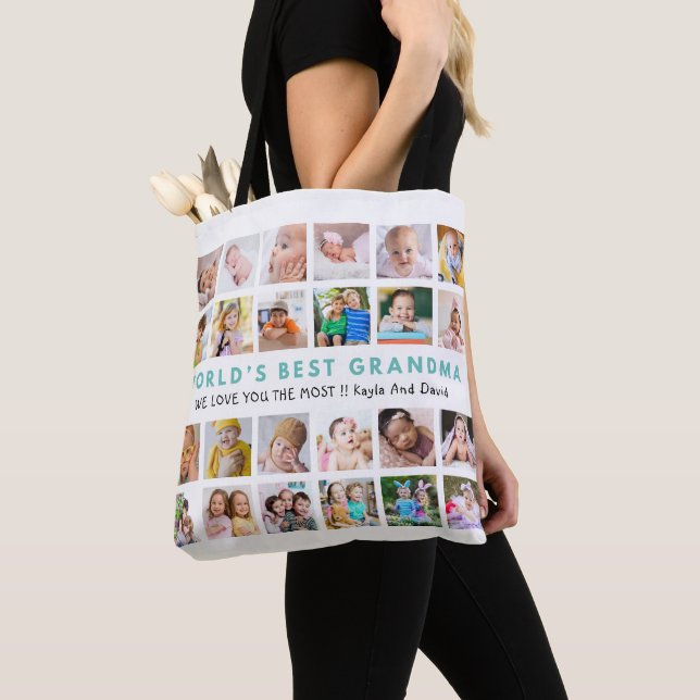 Bolsa Tote Melhor Colagem de Fotos dos Netos 24 do Mundo (Close Up)