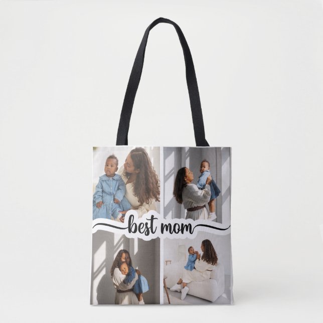 Bolsa Tote Melhor Colagem de Fotos Personalizada da Mãe 4 (Frente)