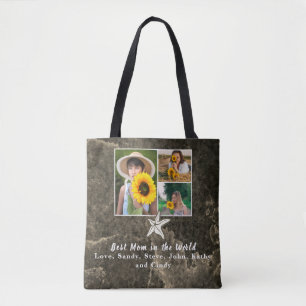 Bolsa Tote Melhor Madre de 3 Fotografias Collage Tan Starfish