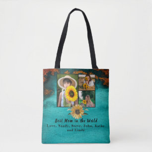 Bolsa Tote Melhor Mãe 3 Foto Turquesa Colagem Mármore