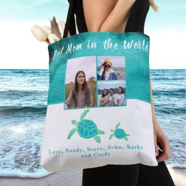 Bolsa Tote Melhor Mãe 3 Foto Turquesa Tartarugas Do Mar Teal (Criador carregado)