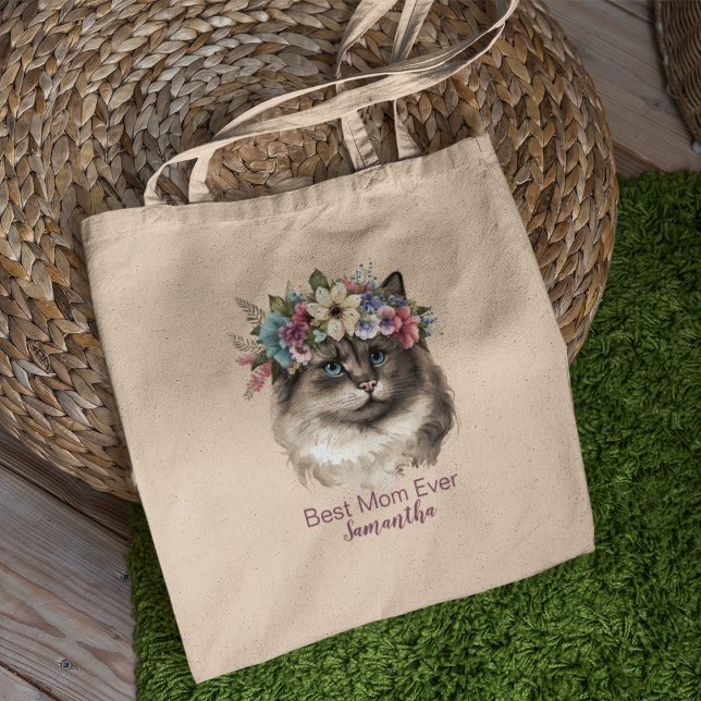 Bolsa Tote Melhor Mãe Alguma Vez Gato De Aquarela Floral Whim (Criador carregado)
