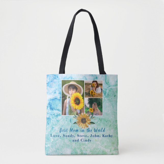 Bolsa Tote Melhor Mãe de 3 Colagem de Fotos Ametist (Frente)