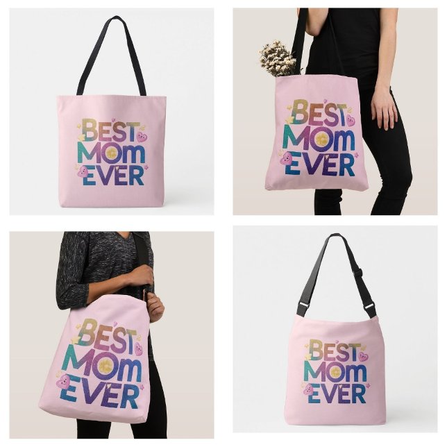 Bolsa Tote Melhor Mãe de Todos os Tempos Corações & Flores (best mom ever hearts and flowers tote bags)