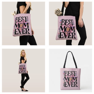 Bolsa Tote Melhor Mãe do Mundo Flores e Coração Rosa