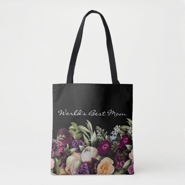 Bolsa Tote Melhor Mãe Escuro e Elegante - Moody Floral (Frente)