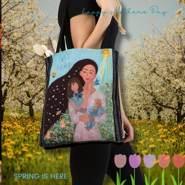 Bolsa Tote Melhor Mãe Ilustração Fofa (Best Mom Cute Illustration Tote Bag)