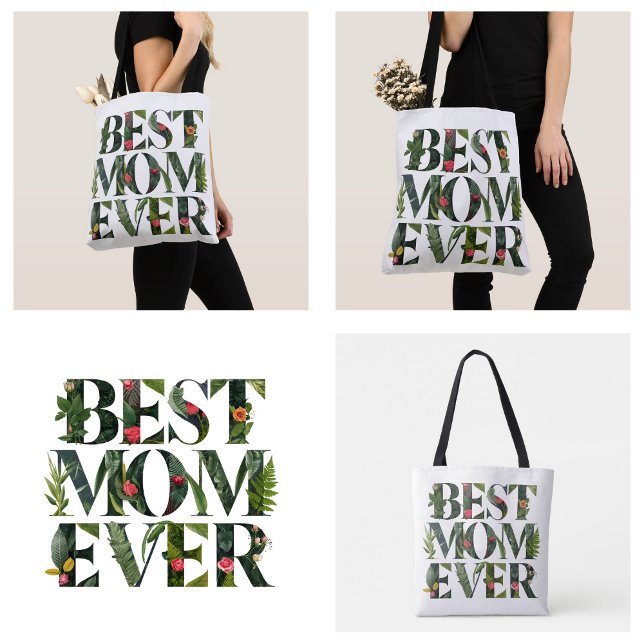 Bolsa Tote Melhor Mãe Moderna, Flores E Plantas Verdes (Modern Best Mom Ever Cute Flowers And Green Plants Tote Bag)