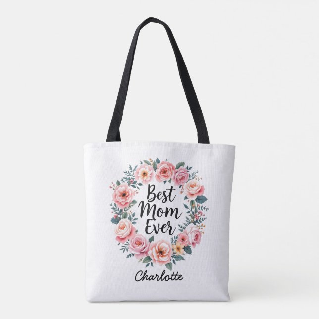 Bolsa Tote Melhor Mãe Nunca | Floral Wreath | Dia de as mães (Verso)