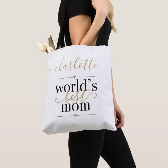 Bolsa Tote Melhor Mãe Personalizada Preta E Dourada (Close Up)