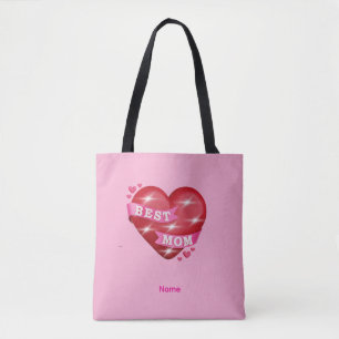 Bolsa Tote Melhor Mamãe 3D Coração Vermelho Brilhante Present